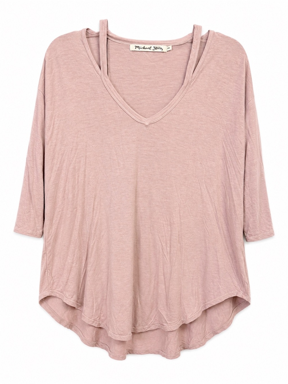 Michael Stars OS Blush Pink Cutout V-Neck 3/4 Sleeve Soft Knit Top
